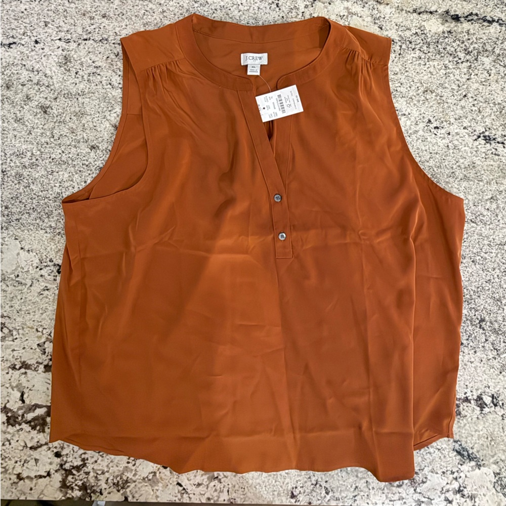 J.Crew Factory Sleeveless V-Neck Popover Top - Rust Brown XL NWT